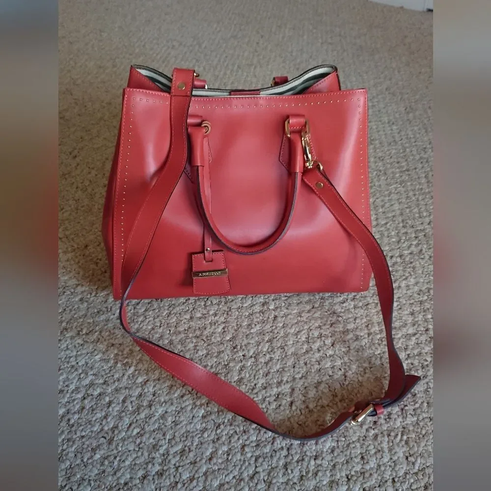 A. Bellucci orange red Italy Genuine Leather 2 way Handbag